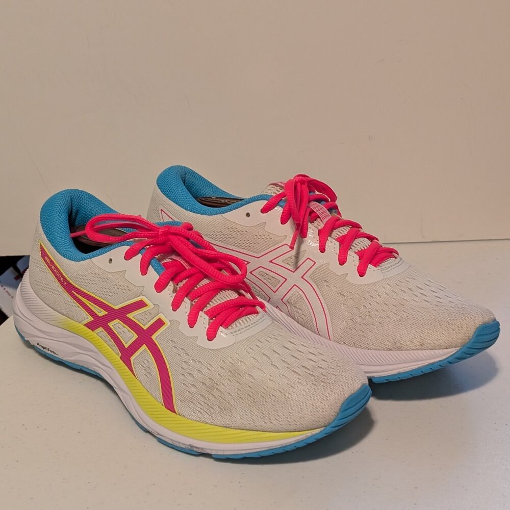 Women's Size 9.5 - Asics Gel Excite 7 White, Pink & Safety Yellow